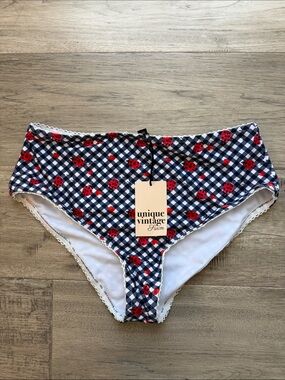 NWT Unique Vintage Gingham & Ladybug Print Swim Bottom